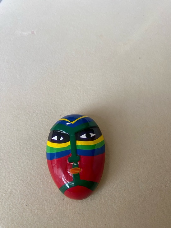Accessories - Colorful Tribal Mask Pin - Vibrant Rainbow Face
